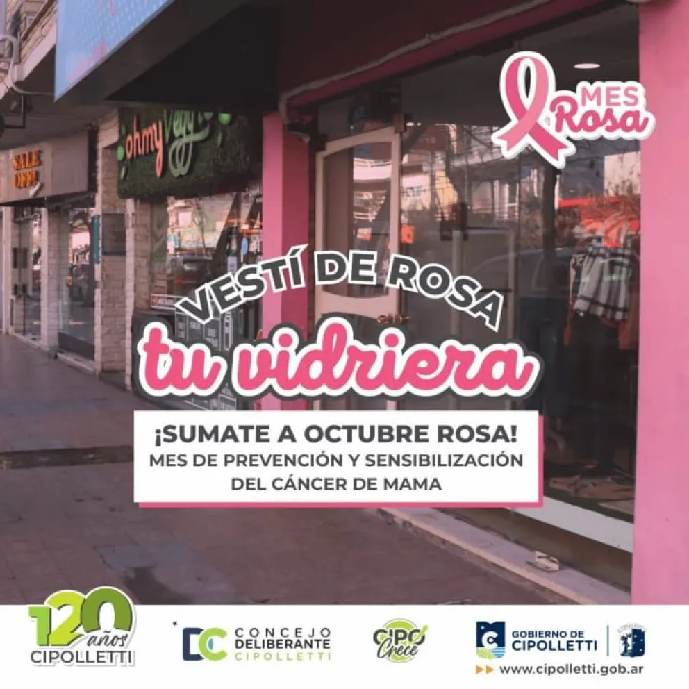 Invitan a los comerciantes de Cipolletti a vestir de rosa las vidrieras en apoyo a la prevención del cáncer de mama