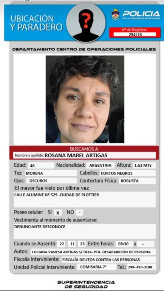 Continua la búsqueda de Rosana: "Queremos que aparezca con vida"