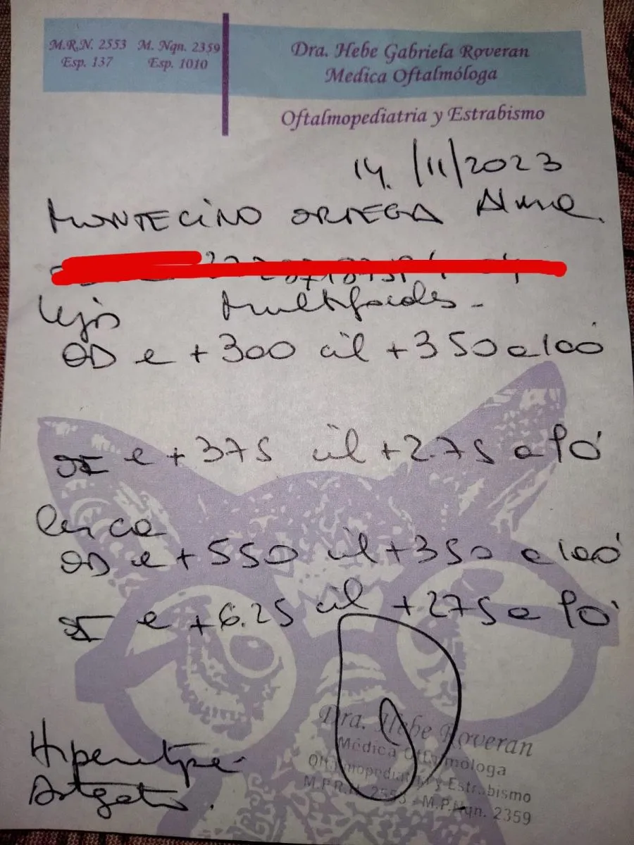 pedido medico para lentes de Almita