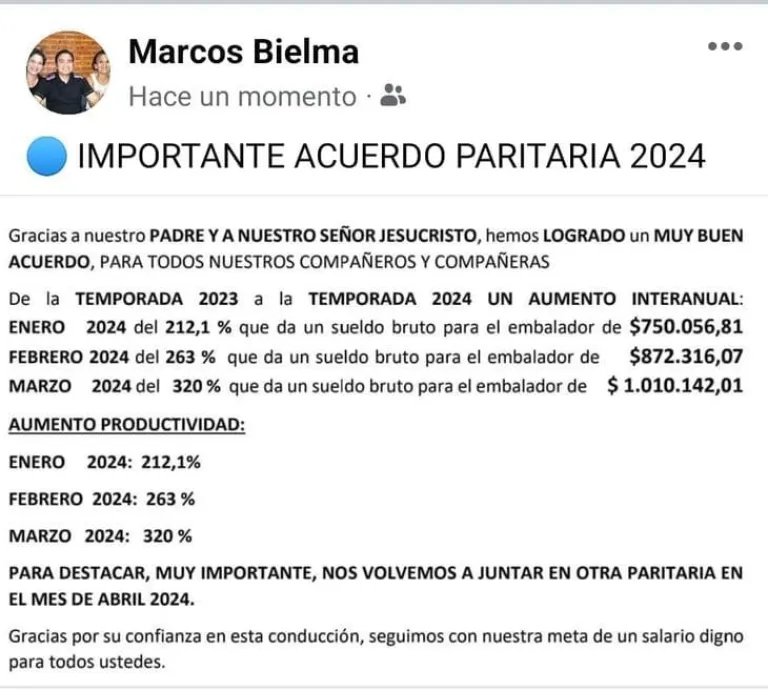 El Sindicato de la Fruta anunció un acuerdo en paritarias Cipo360