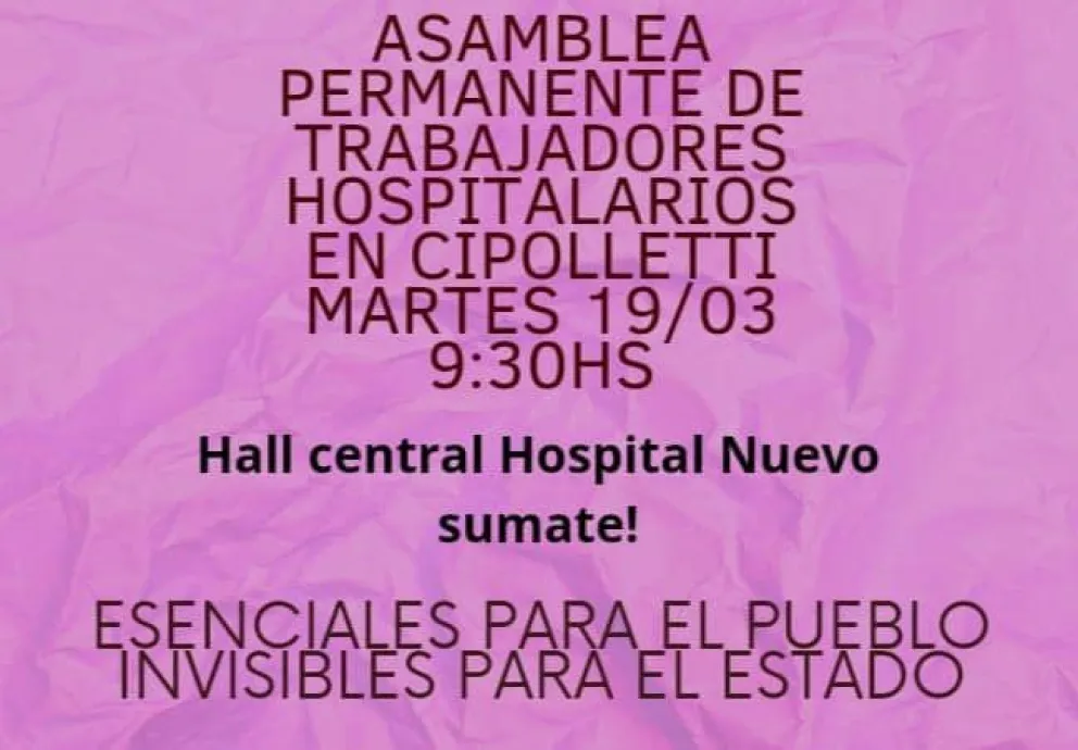 El Hospital local se declara en asamblea permanente en el marco del paro provincial