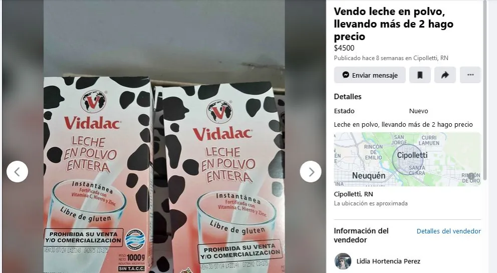 Sigue la venta de leche de planes sociales a través de las redes