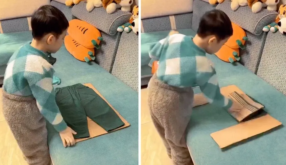 Viral: un nene enseña el truco definitivo para doblar la ropa
