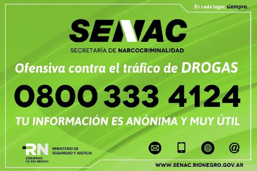 0800 drogas, la principal vía de denuncia para las y los rionegrinos