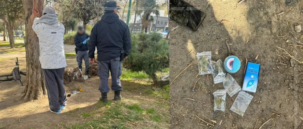 ¡Lo agarraron justo! bicipolicías interceptaron a joven con drogas en el parque central