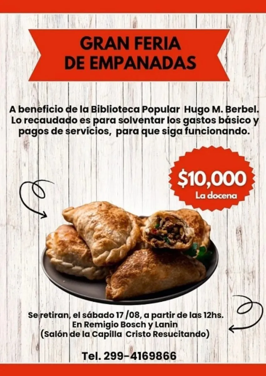 Venta de empanadas de la biblioteca Popular Hugo Berbel