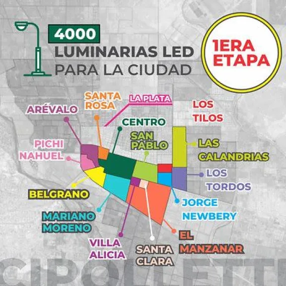 Mapa de instalaci&oacute;n de luminarias led | Foto Municipalidad de Cipolletti