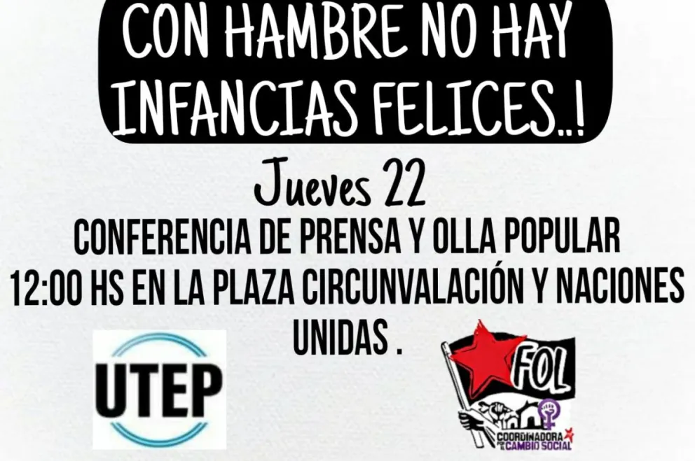 Realizarán una conferencia y olla popular  para exigir soluciones ante la crisis alimentaria infantil