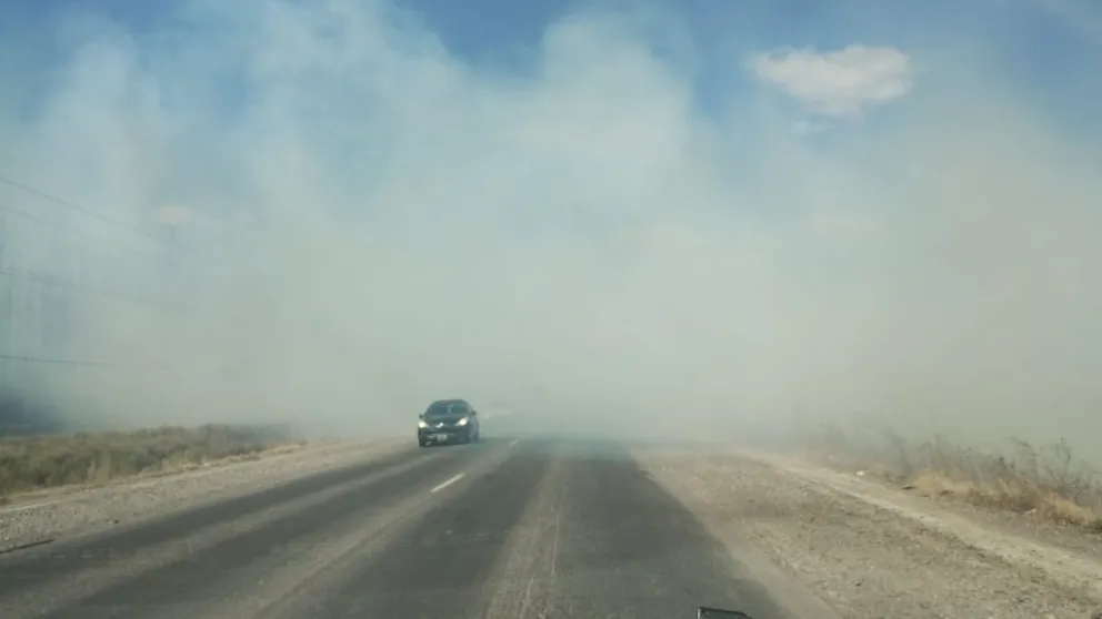 Un Incendio de gran magnitud en una chacra de Cipolletti complica visibilidad en ruta 151