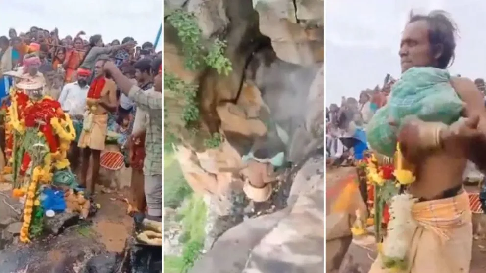 Video: sacerdote hindú afirmó que podía volar y saltó desde un precipicio delante de la multitud