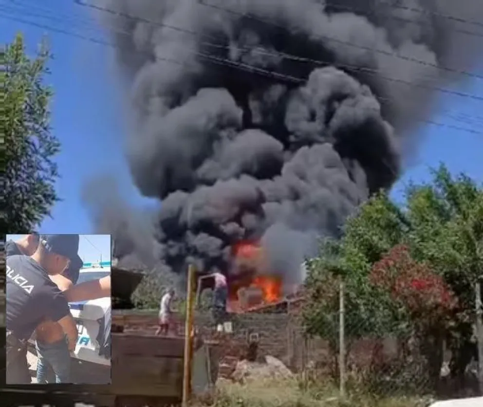 Un sujeto, totalmente borracho, incendió la casa de su hijo. Las pérdidas fueron totales. Foto: gentileza Cinco Saltos al día.