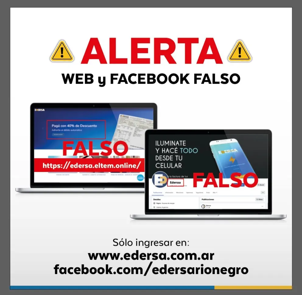 La Web clonada es edersa.eltem.online , y la red social es Ederssa, con dos “s”. | Foto (Edersa)