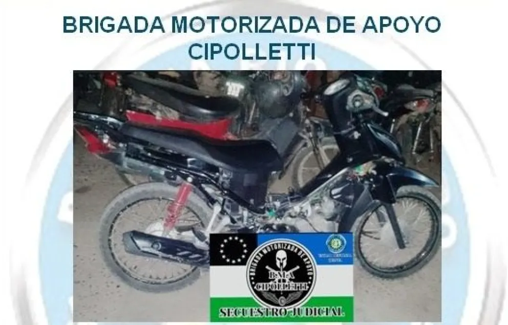 La Honda Wave había sido robada en Cinco Saltos, el 30 de septiembre del año pasado. Foto: Policía de Río Negro.
