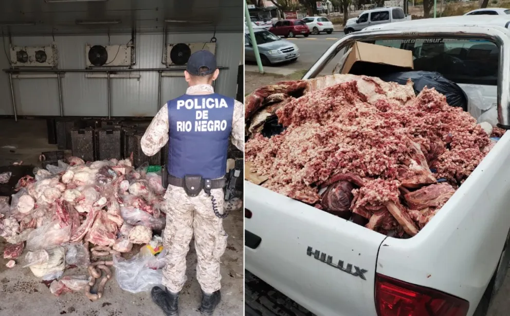 Entre los alimentos incautados se encontraron cortes de carne con avanzado estado de descomposición y olor putrefacto. | Foto gentileza Brigada Rural