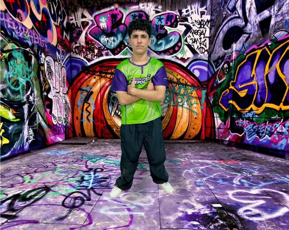 El B-Boy Quintero representará a Cipolletti y a Río Negro en la final de los Juegos Evita, que se disputarán en Mar del Plata a fin de mes. Foto: Prensa Municipalidad de Cipolletti.