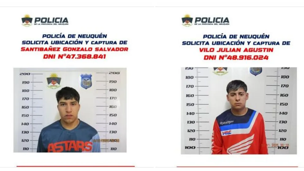 Los dos sujetos están sospechados del homicidio de Pino, ocurrido durante la medianoche del miércoles pasado en Neuquén. Foto: Policía de Neuquén.