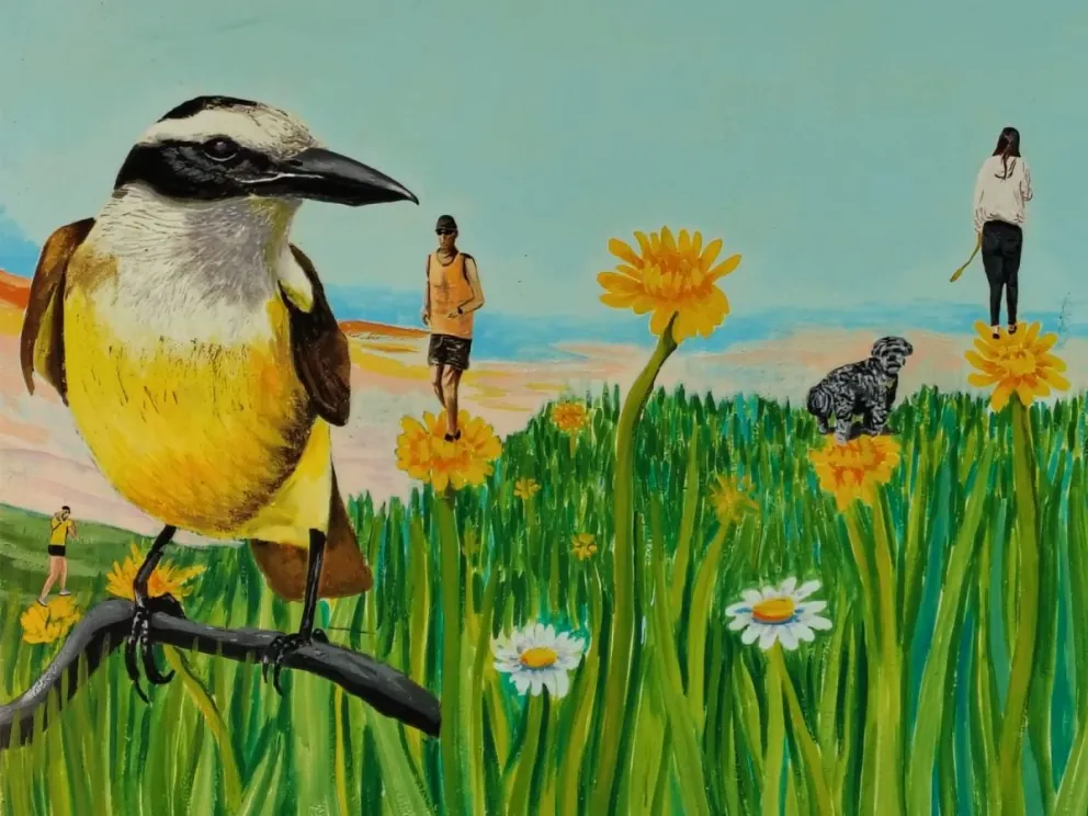 El benteveo saluda desde la pared oeste de la casilla. El artista plástico estuvo 20 días trabajando para concretar la obra, entre el 20 de noviembre y el 10 de diciembre. Foto: Cipo360.