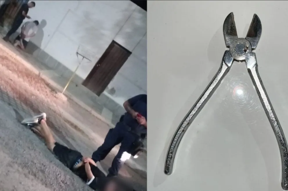 Los dos sujetos fueron detenidos cerca del lugar del robo. Uno de ellos llevaba una pinza. Foto: Policía de Río Negro.