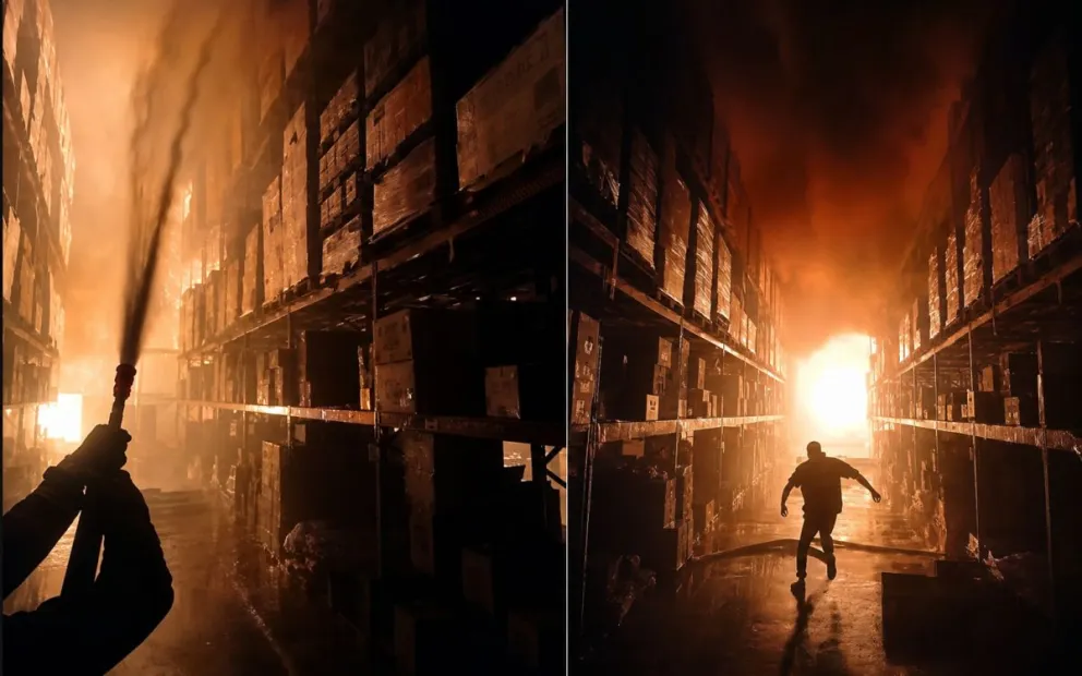 El incendio comenzó esta madrugada en el depósito del supermercado La Anónima. Foto captura video 