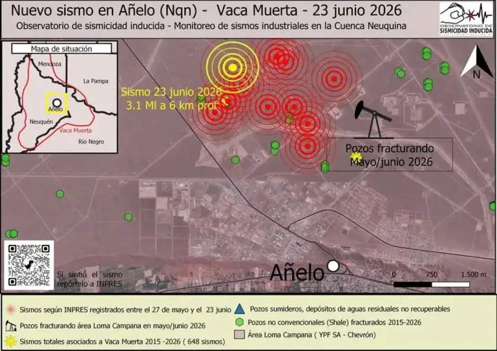 Se reiteran los movimientos sísmicos en el área cercana a Añelo. Imagen: gentileza Observatorio Sismicidad.