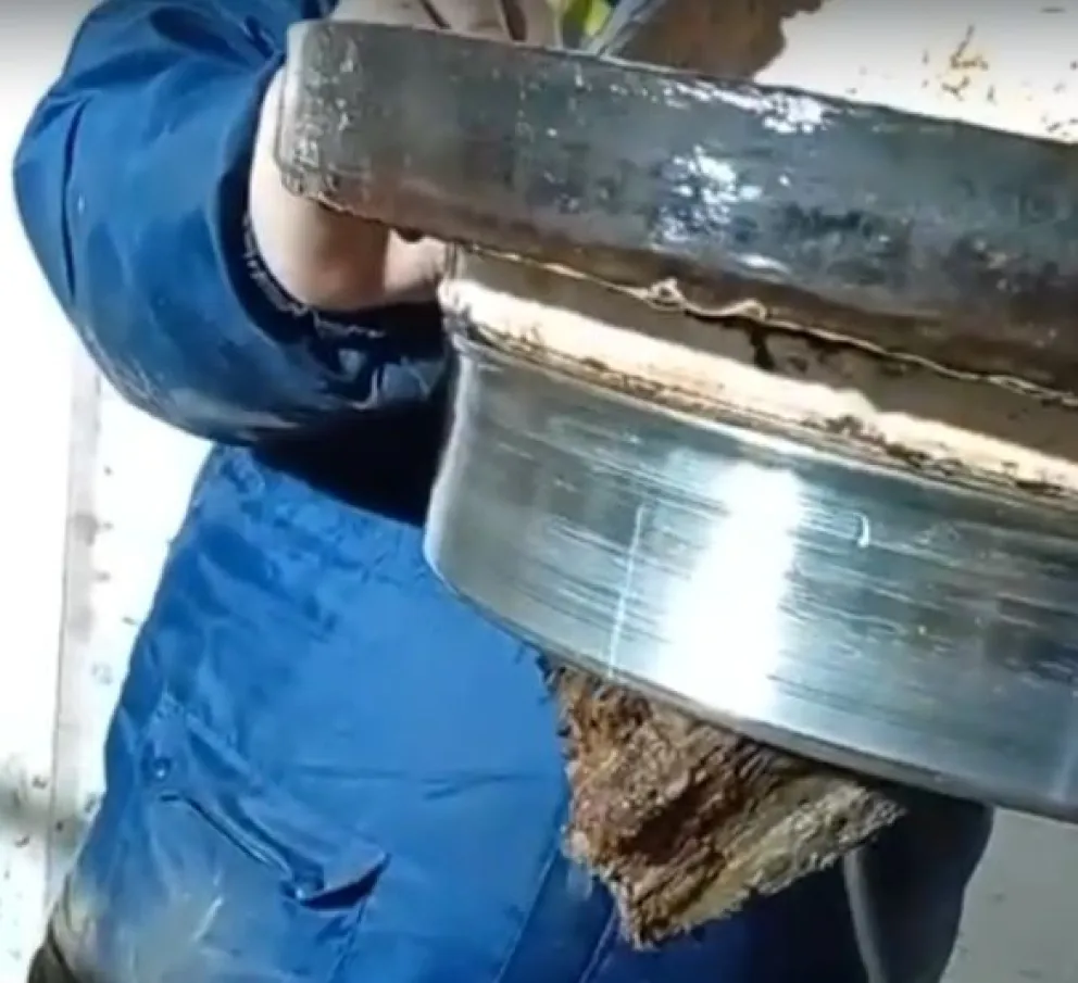 Los operarios debieron retirar los troncos gigantescos arrojados en las bombas de captación de Cipolletti/ imagen gentileza