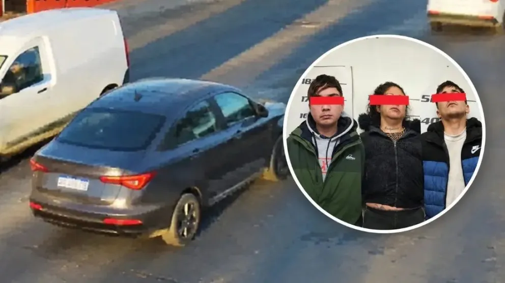 Una imagen del Fiat Cronos circulando por la ruta hacia Centenario, tomada por las cámaras LPR. Los tres sujetos fueron detenidos poco después. Foto: Prensa ministerio de Seguridad Río Negro.