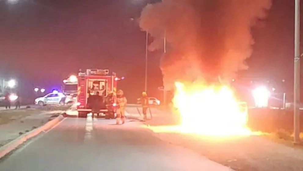 El incendio avanzó con rapidez y la Fiat Strada quedó prácticamente destruida. Foto gentileza LMCipolletti
