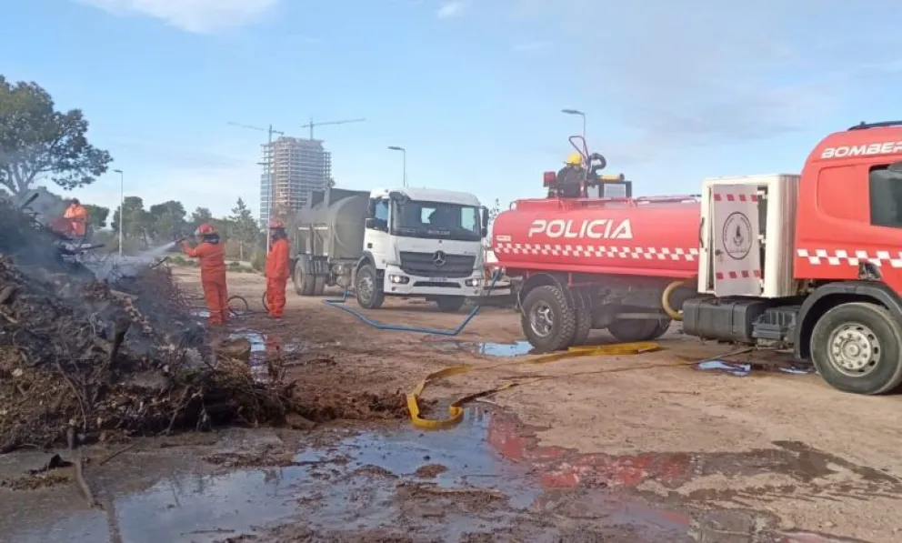 El fuego se registró en un sector donde había ramas y restos de poda de pinos acumulados, lo que facilitó la propagación inicial de las llamas. Foto gentileza