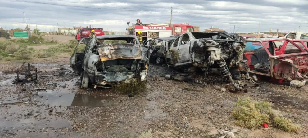 De acuerdo con el reporte de Bomberos, no se encontró una fuente de ignición cercana a los vehículos. Foto gentileza Bomberos Voluntarios Cipolletti