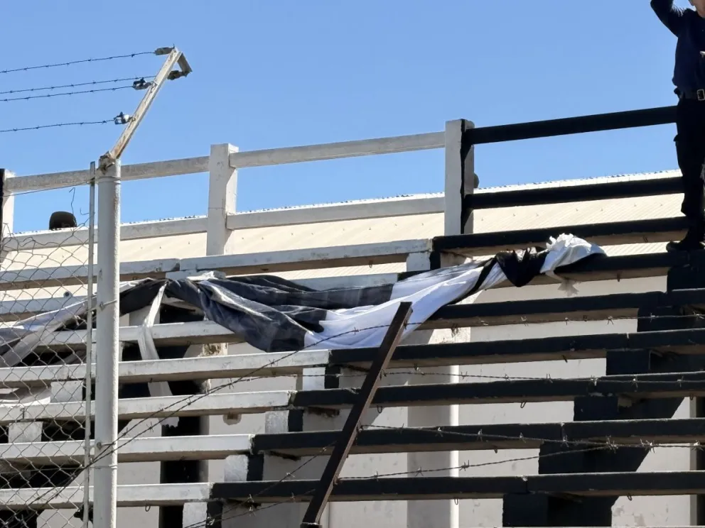 La rotura de un escalón de hormigón en una de las tribunas de La Visera / foto cipo360